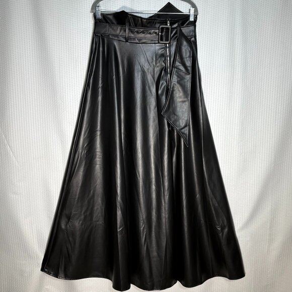 Maxi XL Black Vegan Leather Skirt Witchy Pirate Goth Costume Party Halloween - Picture 1 of 9